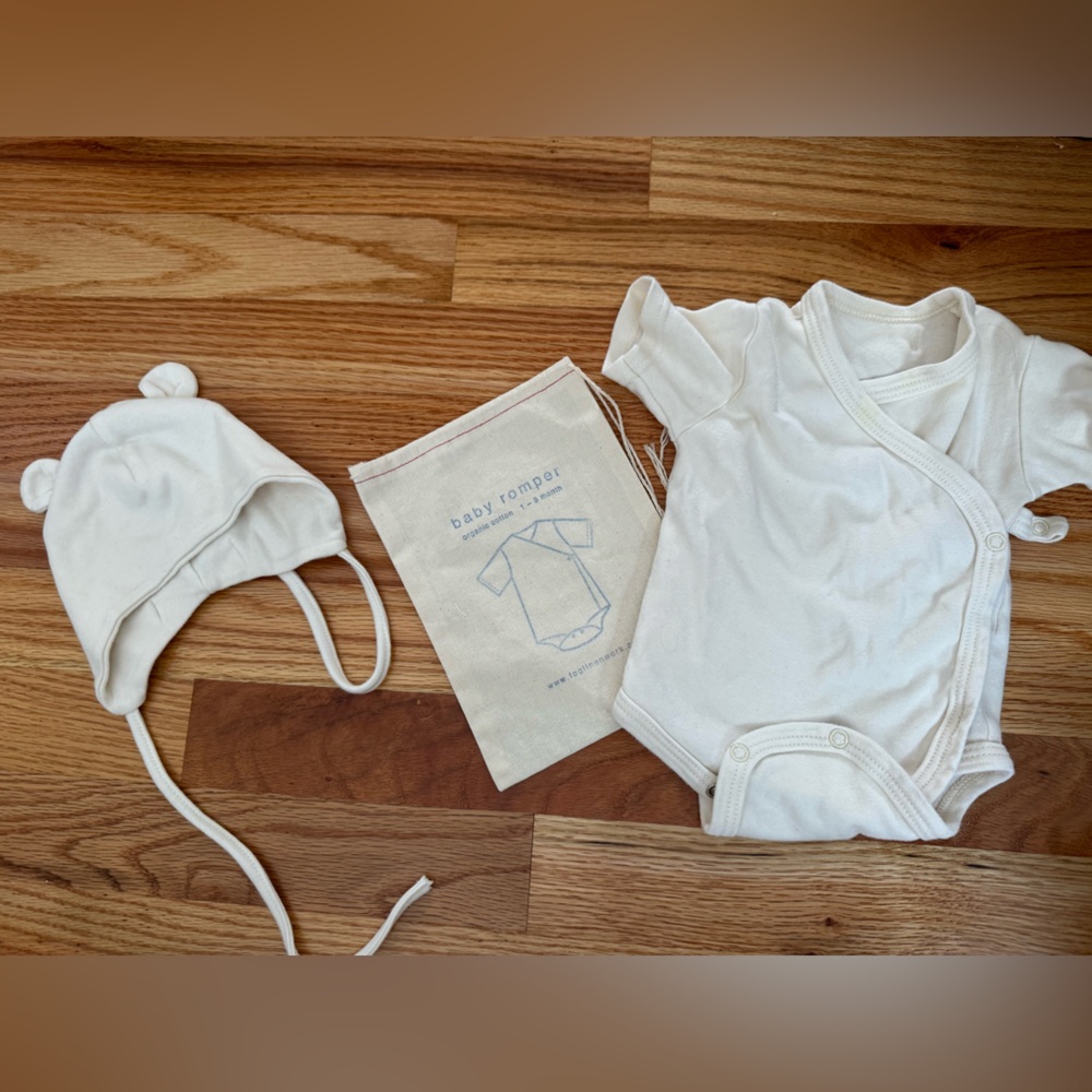 Tokyo Japan fog linen work Cream Baby Romper and bear Hat Set 1-3 months baby